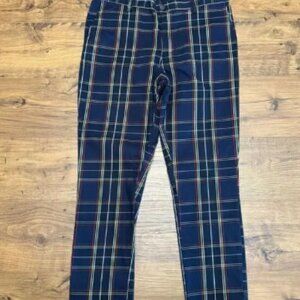 Elwood's Mens 34x27 Golf Casual Pants Tartan Stretch Navy Red Plaid Tapered Cool